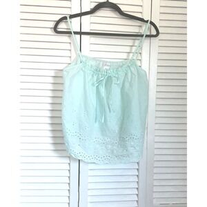 Aria Womens Camisole‎ Large Tank Top Mint Green Eyelet Cotton Dainty Feminine